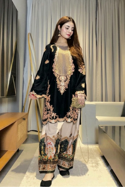 02 Piece Premium Embroidered Silk Suit - Ready To Wear