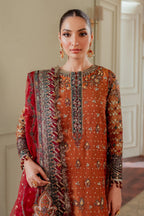 Rust Orange & Deep Maroon: Embroidered Chiffon Suit | Ready To Wear