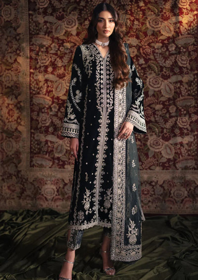 Jet Black & Silver Embroidered Velvet Suit | Ready To Wear
