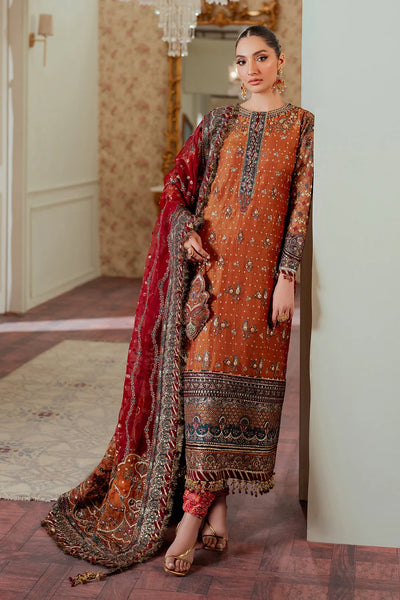 Rust Orange & Deep Maroon: Embroidered Chiffon Suit | Ready To Wear