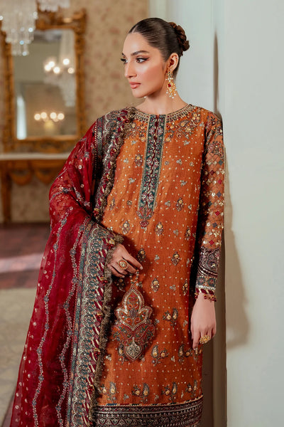 Rust Orange & Deep Maroon: Embroidered Chiffon Suit | Ready To Wear