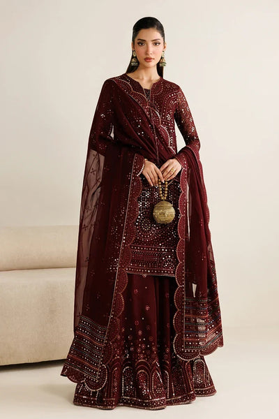 Plum Mirror Luminary: Heavy Embroidered Chiffon Suit | Ready To Wear