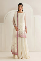 Cream White with Magenta Sequin Dupatta: 03-Piece Chiffon Suit | Ready To Wear