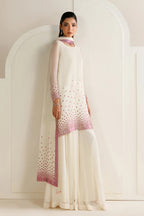 Cream White with Magenta Sequin Dupatta: 03-Piece Chiffon Suit | Ready To Wear