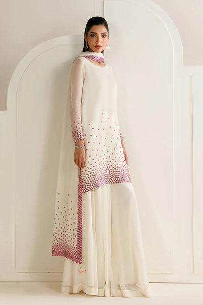 Cream White with Magenta Sequin Dupatta: 03-Piece Chiffon Suit | Ready To Wear