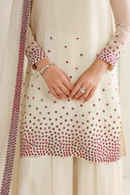 Cream White with Magenta Sequin Dupatta: 03-Piece Chiffon Suit | Ready To Wear