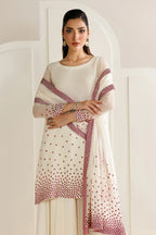 Cream White with Magenta Sequin Dupatta: 03-Piece Chiffon Suit | Ready To Wear