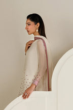 Cream White with Magenta Sequin Dupatta: 03-Piece Chiffon Suit | Ready To Wear