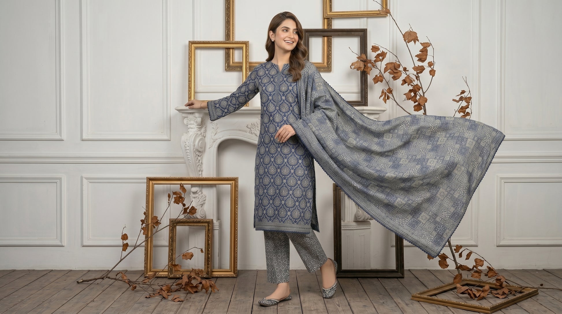 Zanzar 3 Pcs Stitched Rotary Printed Lawn Suit with Printed Lawn Dupatta | Ready To Wear
