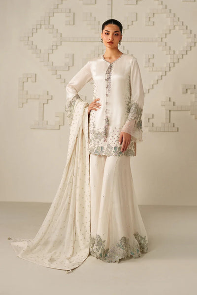Moonlight Ivory: Embroidered Chiffon Suit | Ready To Wear