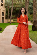 Burnt Orange: 03-Piece Embroidered Lawn Frock | Ready To Wear