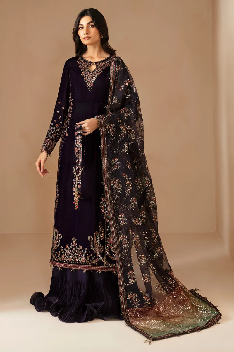 Deep Violet & Jewel Accent: Embroidered Velvet Suit | Ready To Wear