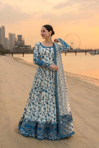 Ivory & Blue: Embroidered Lawn Suit Maxi Style | Ready To Wear