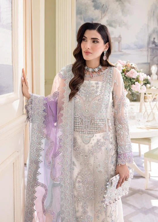Ivory & Multi-Pastel: Embroidered Chiffon Suit With Net Dupatta | Ready To Wear