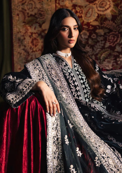 Jet Black & Silver Embroidered Velvet Suit | Ready To Wear