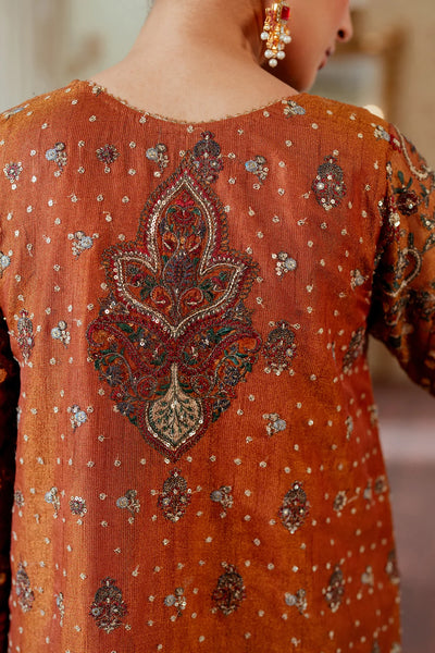 Rust Orange & Deep Maroon: Embroidered Chiffon Suit | Ready To Wear