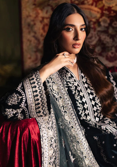 Jet Black & Silver Embroidered Velvet Suit | Ready To Wear