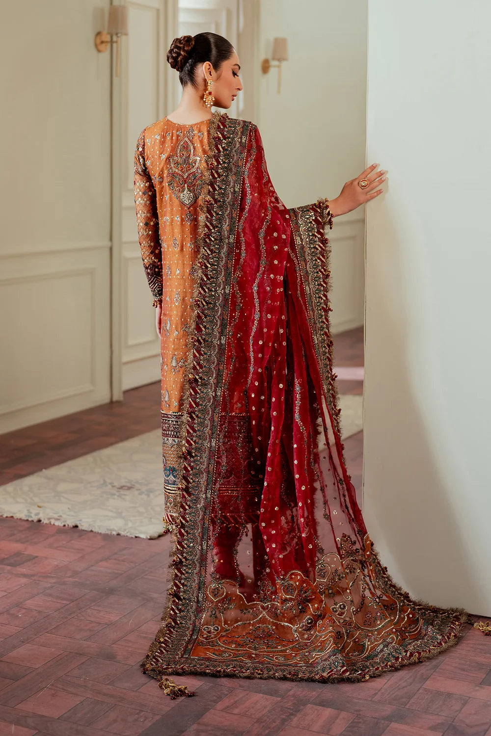 Rust Orange & Deep Maroon: Embroidered Chiffon Suit | Ready To Wear