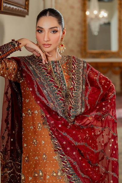 Rust Orange & Deep Maroon: Embroidered Chiffon Suit | Ready To Wear