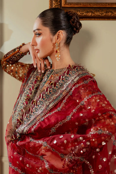 Rust Orange & Deep Maroon: Embroidered Chiffon Suit | Ready To Wear