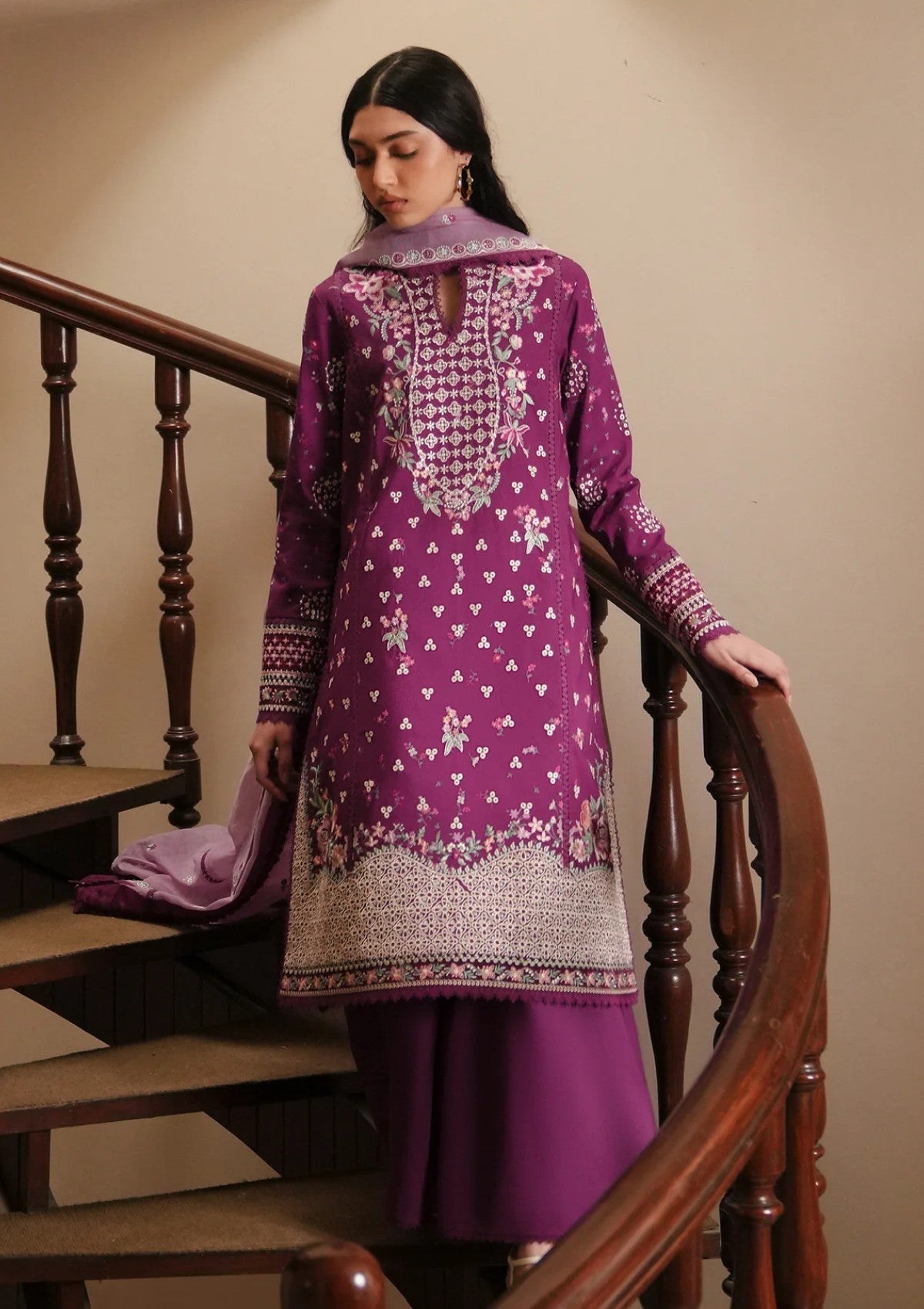 03 Piece Embroidered Egyptian Lawn Suit - Ready To Wear