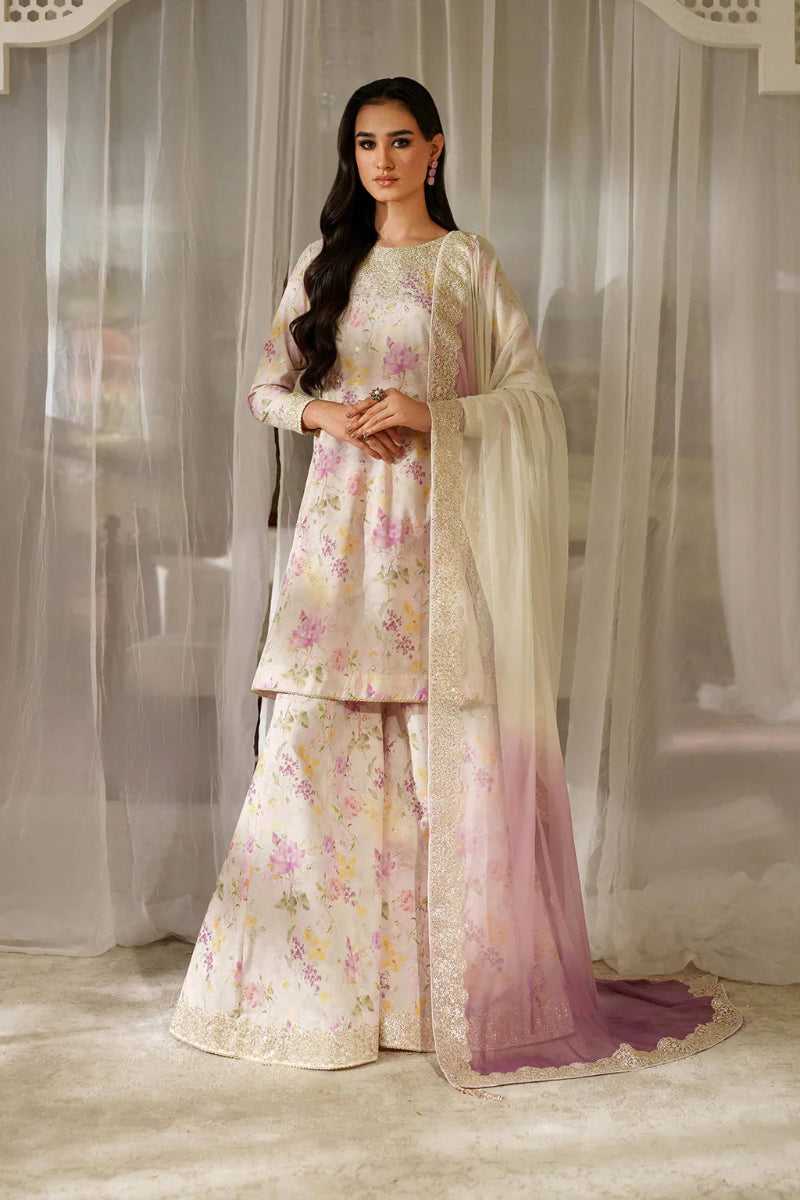 Ivory Cream & Lavender Pastel: Printed Lawn Suit | Ready To Wear