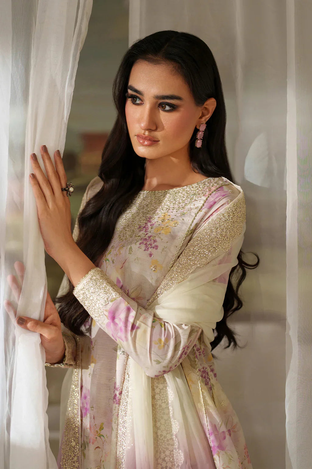 Ivory Cream & Lavender Pastel: Printed Lawn Suit | Ready To Wear