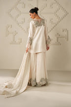 Moonlight Ivory: Embroidered Chiffon Suit | Ready To Wear