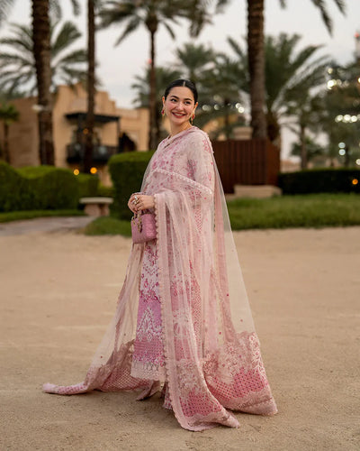 Blush Pink - Embroidered Lawn Suit With Organza Dupatta | Read To Wear
