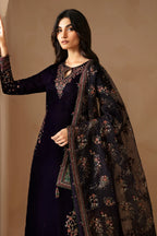 Deep Violet & Jewel Accent: Embroidered Velvet Suit | Ready To Wear