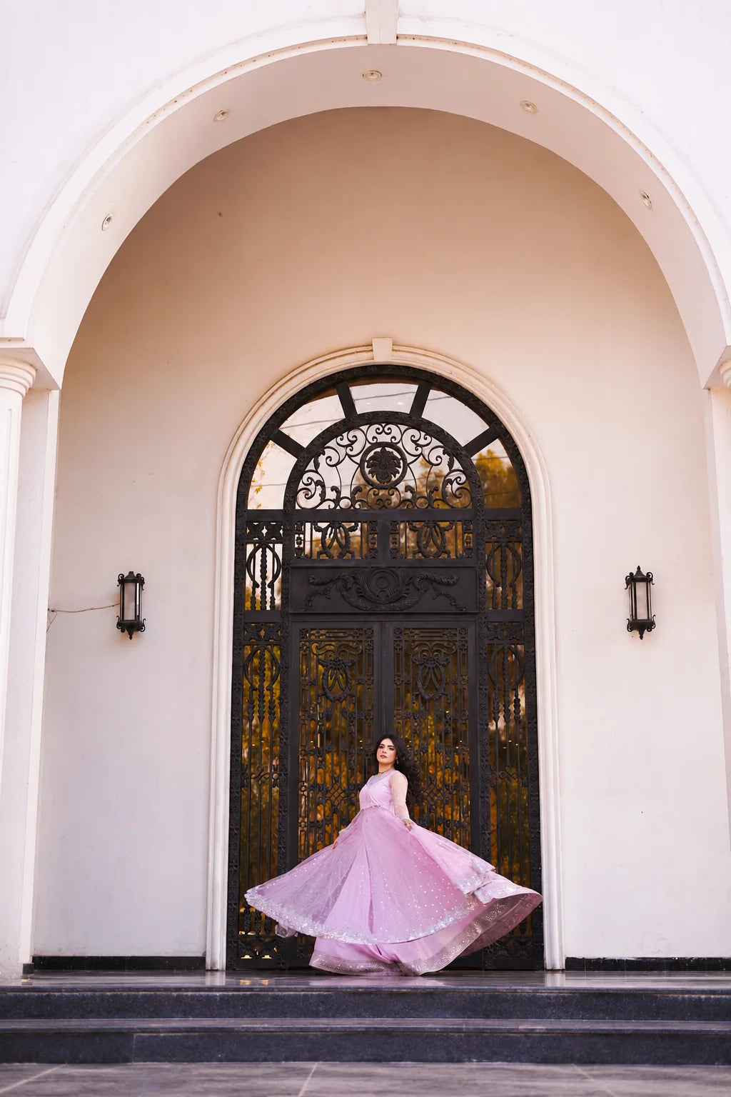 Soft Lavender Mist & Silver: Embroidered Net Maxi | Ready To Wear