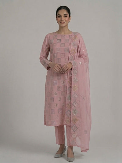 Pastel Shades: Geometric Sequence-Embroidered Bember Chiffon Luxury Collection | Ready To Wear