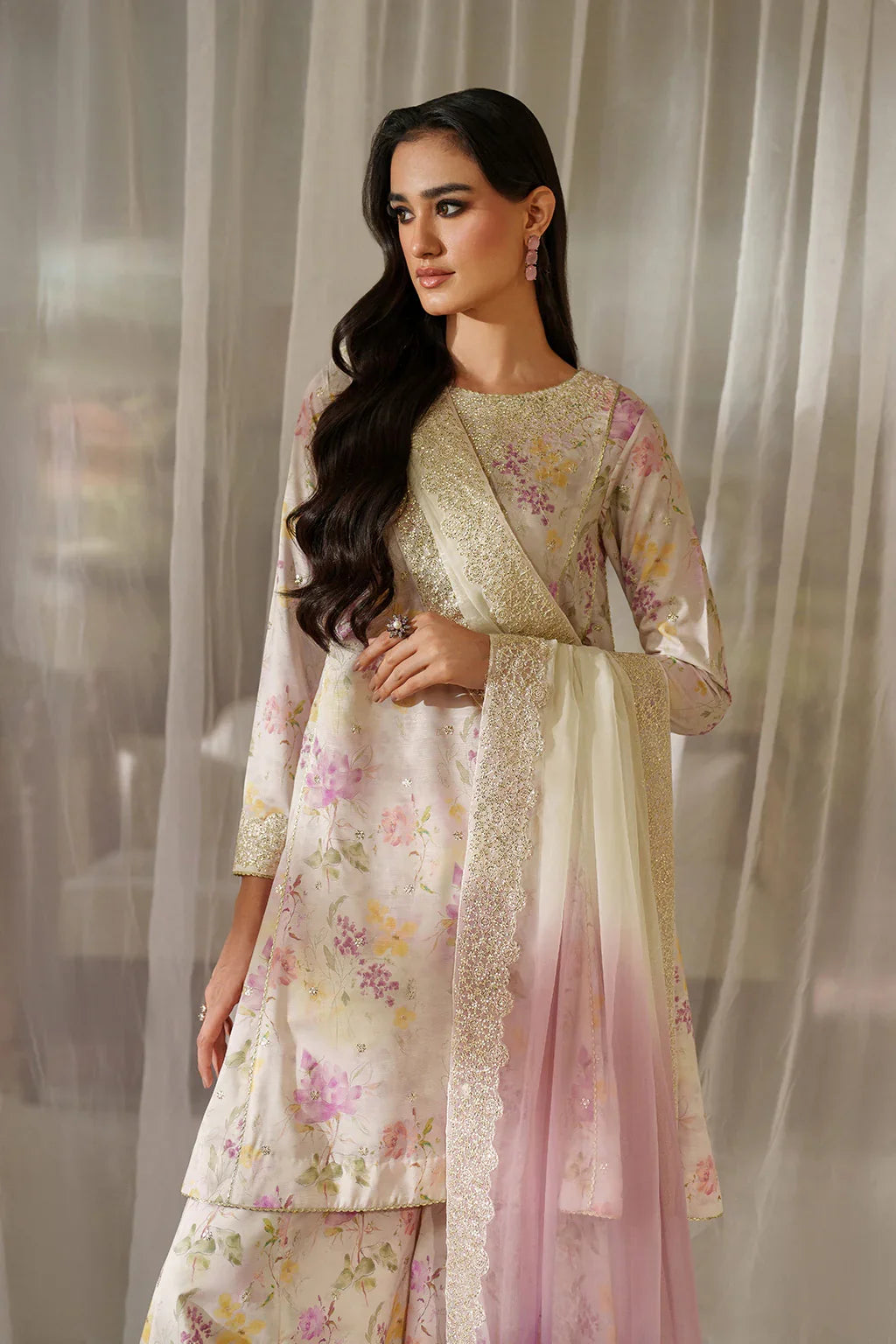 Ivory Cream & Lavender Pastel: Printed Lawn Suit | Ready To Wear