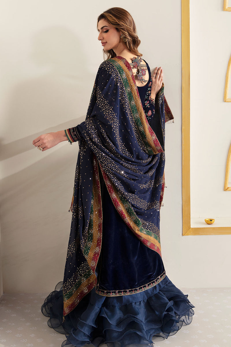3 Pcs Luxury Velvet Suit with Embroidered Chiffon Dupatta | Ready To Wear