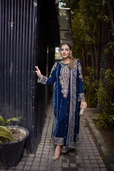 Royal Sapphire & Gilded Silver: Embroidered Velvet Suit | Ready To Wear