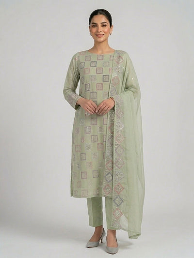 Pastel Shades: Geometric Sequence-Embroidered Bember Chiffon Luxury Collection | Ready To Wear
