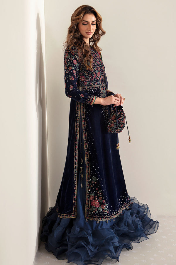3 Pcs Luxury Velvet Suit with Embroidered Chiffon Dupatta | Ready To Wear