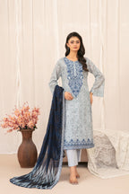 Sky Blue Embroidered Lawn 3-Piece Suit with Digital Printed Dupatta | Ready To Wear