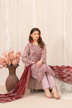 Pink Embroidered Lawn 3-Piece Suit with Digital Printed Dupatta | Ready To Wear