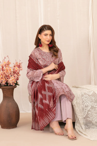 Pink Embroidered Lawn 3-Piece Suit with Digital Printed Dupatta | Ready To Wear