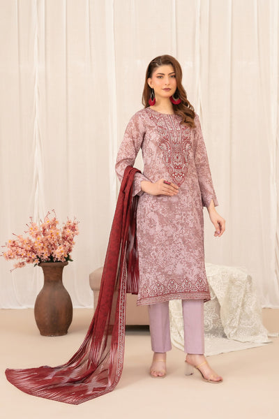 Pink Embroidered Lawn 3-Piece Suit with Digital Printed Dupatta | Ready To Wear