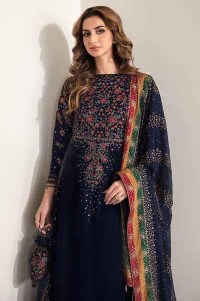 3 Pcs Luxury Velvet Suit with Embroidered Chiffon Dupatta | Ready To Wear