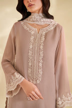 Dusty Mauve & Cream Accent: Embroidered Chiffon Suit