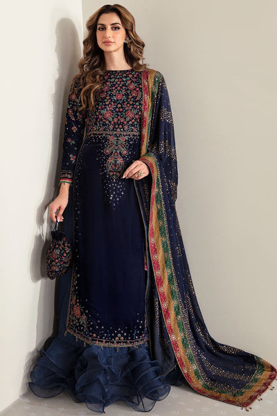 3 Pcs Luxury Velvet Suit with Embroidered Chiffon Dupatta | Ready To Wear