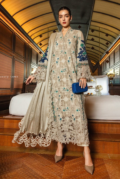 3 Pcs Heavy Embroidered Lawn Suit with Chikankari Work & Chiffon Dupatta| RTW