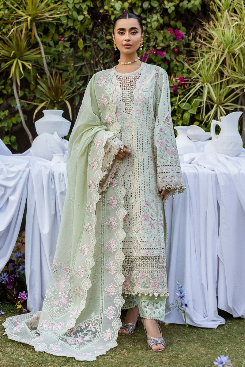 Pastel Sage Green: Chikankari Embroidered Lawn Suit | Ready To Wear