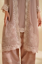 Dusty Mauve & Cream Accent: Embroidered Chiffon Suit