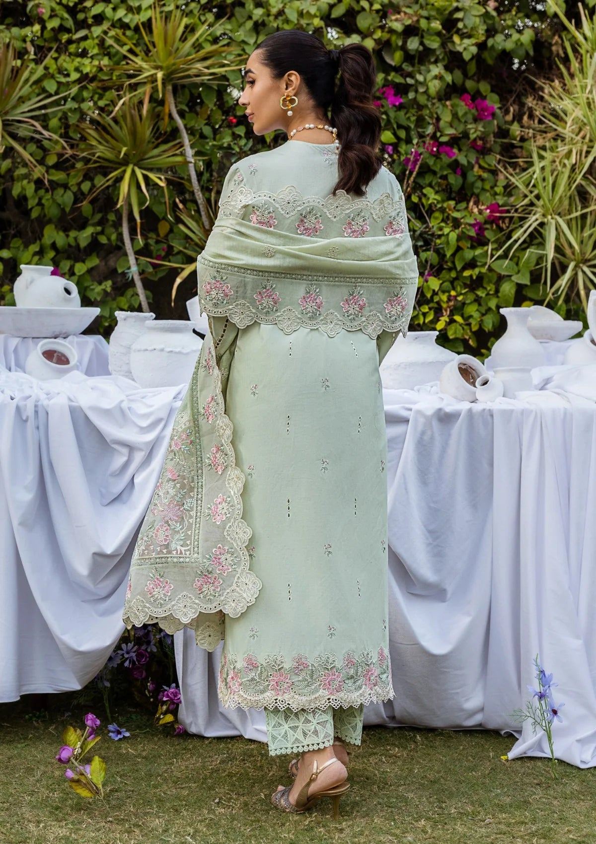 Pastel Sage Green: Chikankari Embroidered Lawn Suit | Ready To Wear