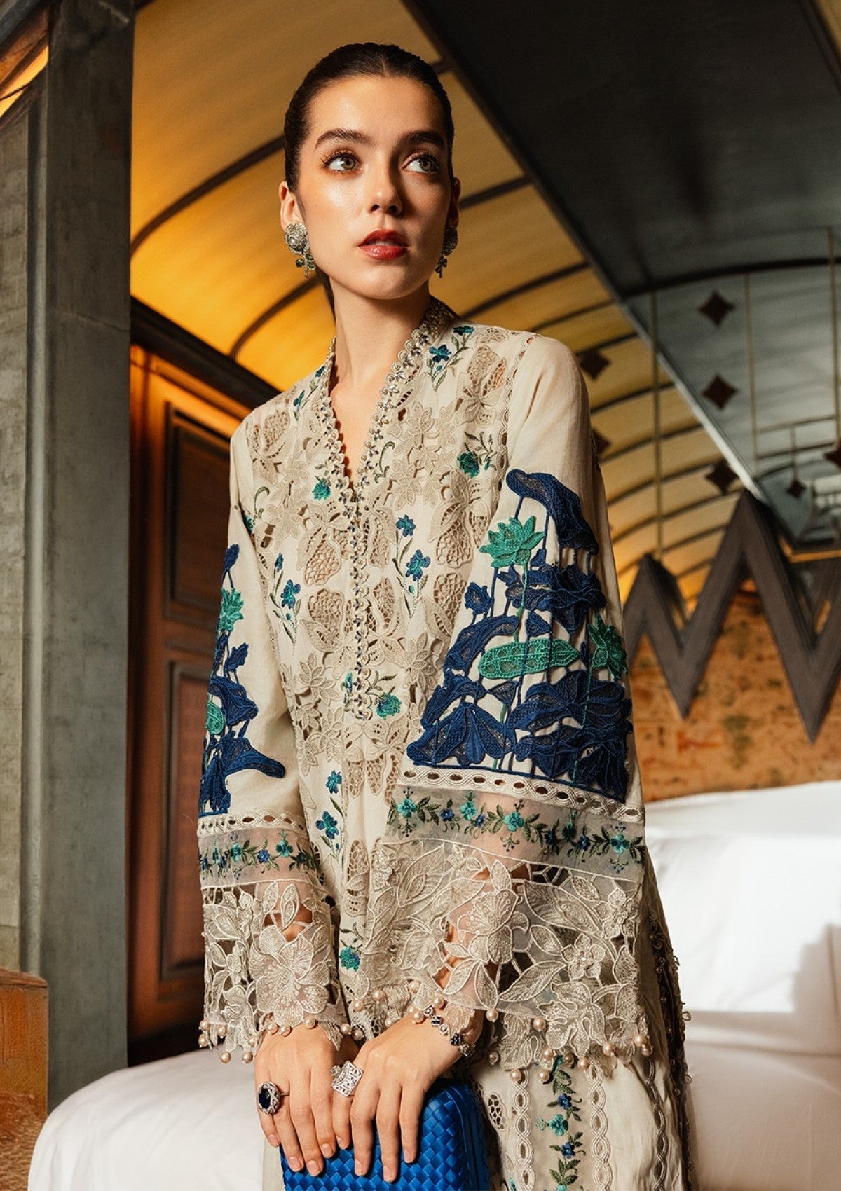 3 Pcs Heavy Embroidered Lawn Suit with Chikankari Work & Chiffon Dupatta| RTW