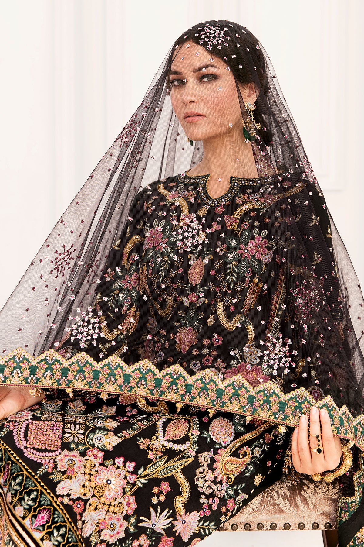 Adda Work Formal Bridal 3 Pcs Suit in Black | Net Shirt & Dupatta | Ready To Wear